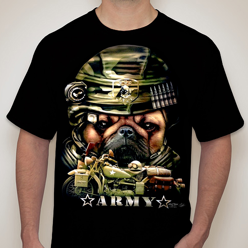 Cetakan Palang Tentera Askar Logam Berat T-Shirt Lelaki 