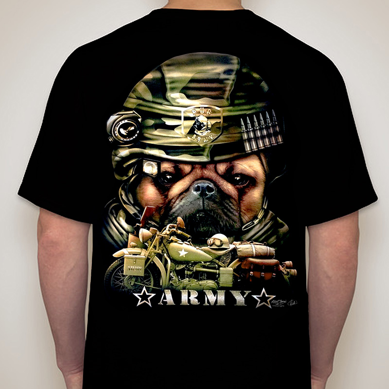 Cetakan Palang Tentera Askar Logam Berat T-Shirt Lelaki 