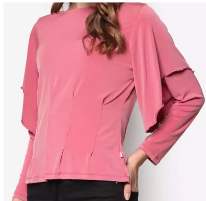 Tops Muslimah Pink Lembut Lengan Panjang Malaysia Baju 