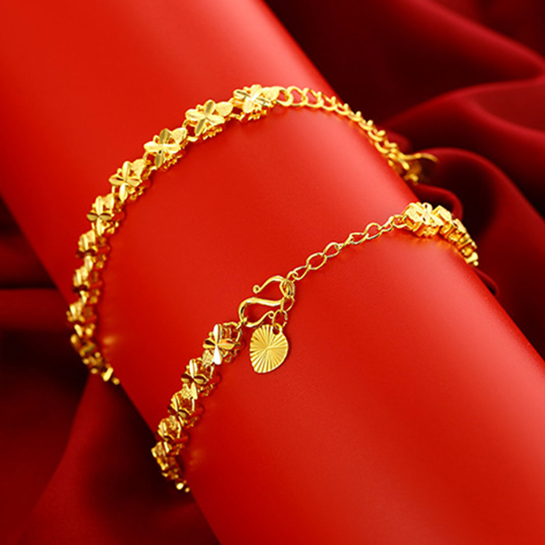 Perhiasan Retro Berlapis Emas Gelang  Tangan Wanita  Empat Daun Semanggi Malaysia Baju Plus Size 