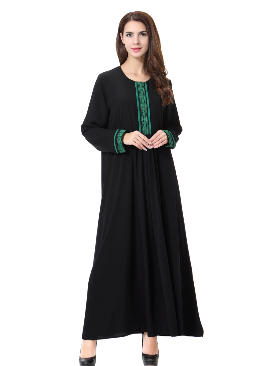 Color Applique Long Sleeve Muslimah Jubah  Dress Pakaian  