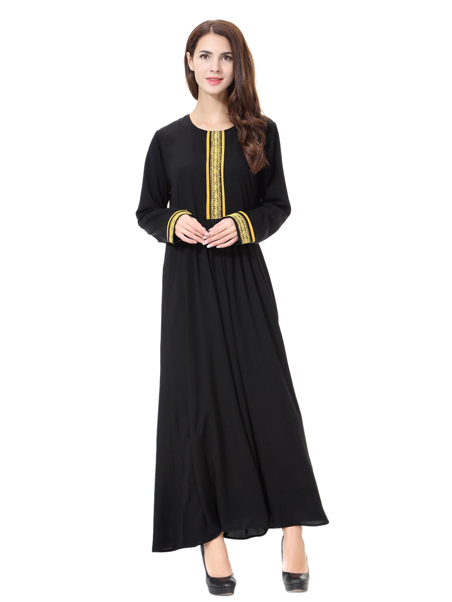 Color Applique Long Sleeve Muslimah Jubah Dress Pakaian Abaya Muslim