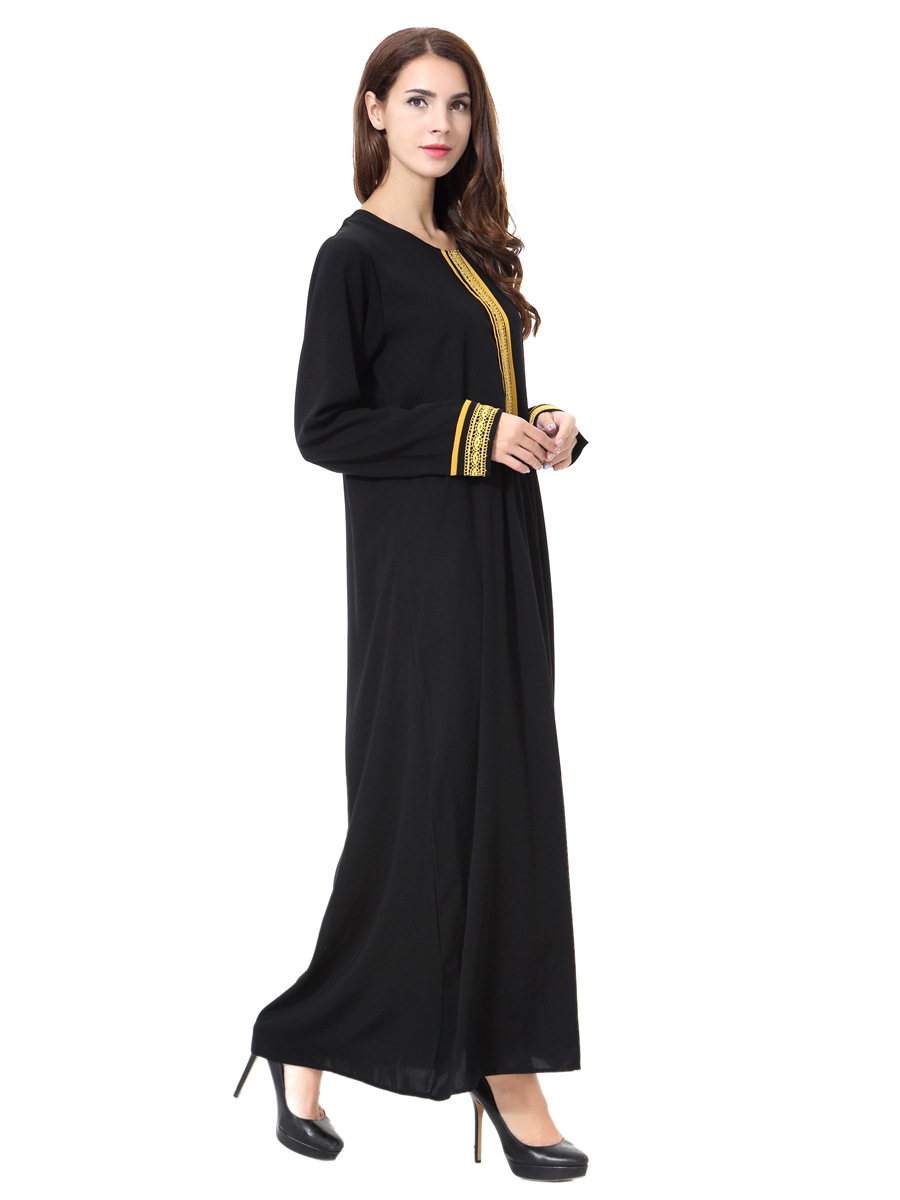 Color Applique Long Sleeve Muslimah Jubah  Dress Pakaian 