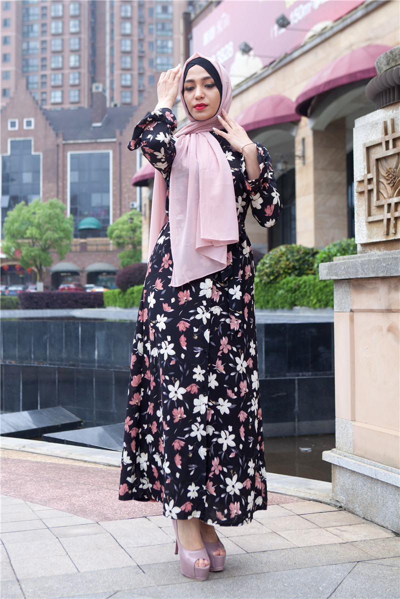 Jubah Sutera Muslimah Full Buckle Printed Dress - Malaysia ...